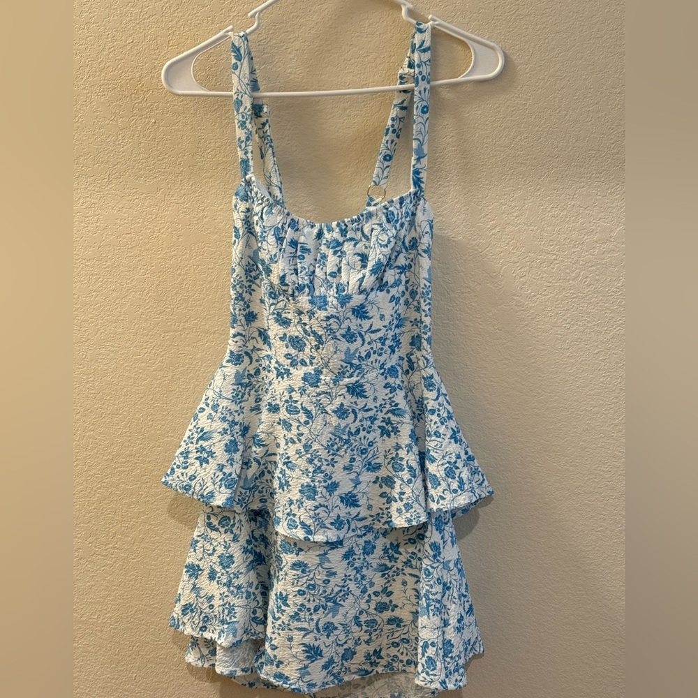 Hello Molly | Patterned Blue Dress- M